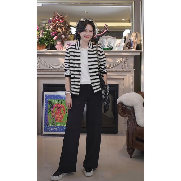 我是摩羯 小香风条纹衫 山羊绒绵羊毛优雅百搭秋针织开衫外套