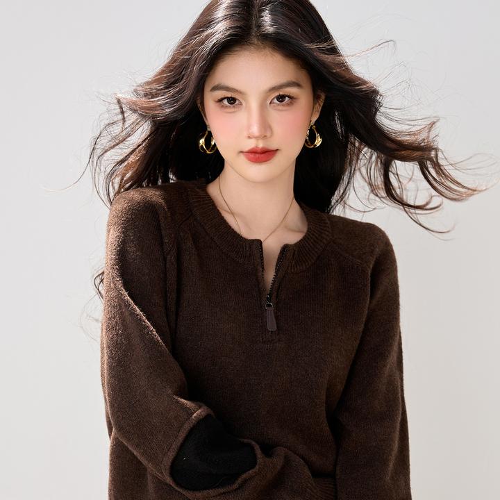 灰色半拉链宽松套头休闲毛衣针织衫女2025冬季新款独特超好看上衣