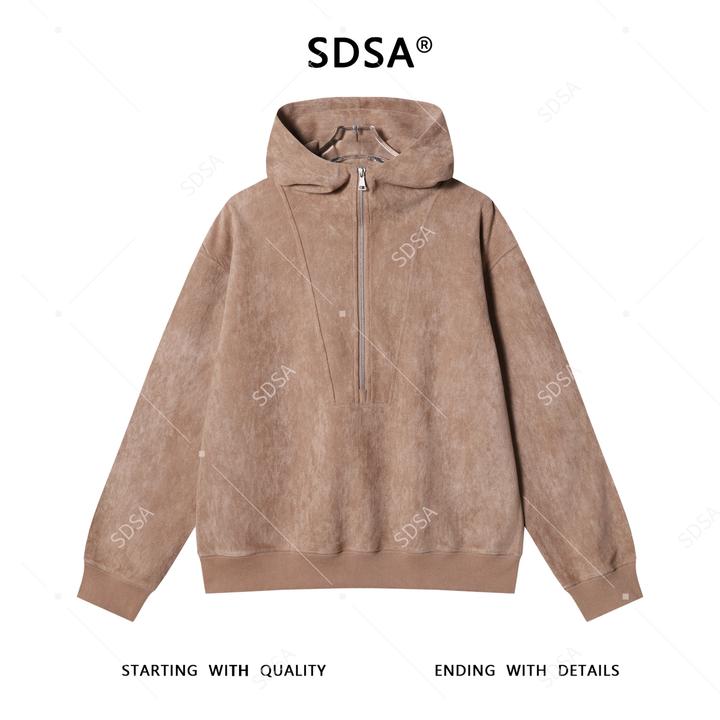 SDSA男士秋冬新款痞帅男装潮牌植绒半拉链立领连帽卫衣时尚上衣潮