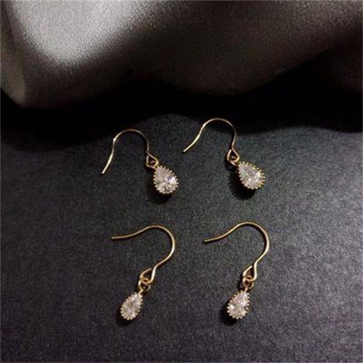 铜合金锆石耳饰 14镀金滴型镶耳坠防简约轻奢ins小众锆石耳环耳挂
