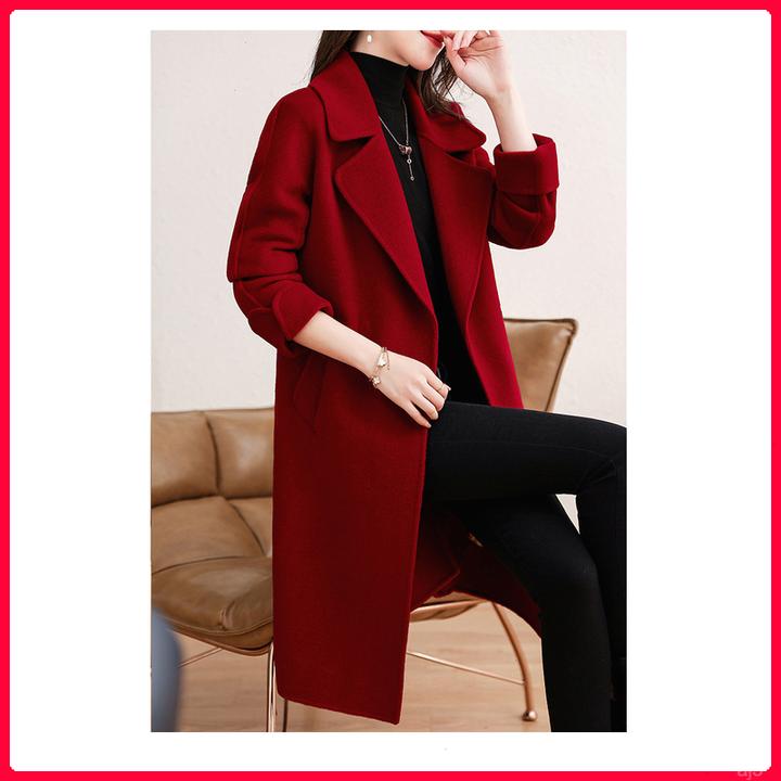 赫本风新款奢美姿红色长款双面大衣女高端2025秋冬大衣外套