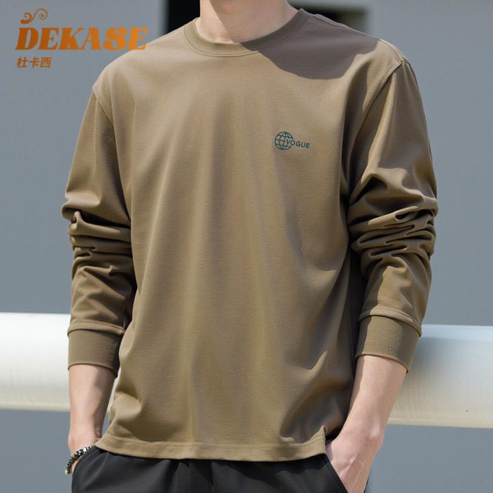 Dekase 男士纯棉圆领卫衣秋季新款韩版百搭全棉长袖T恤打底衫男