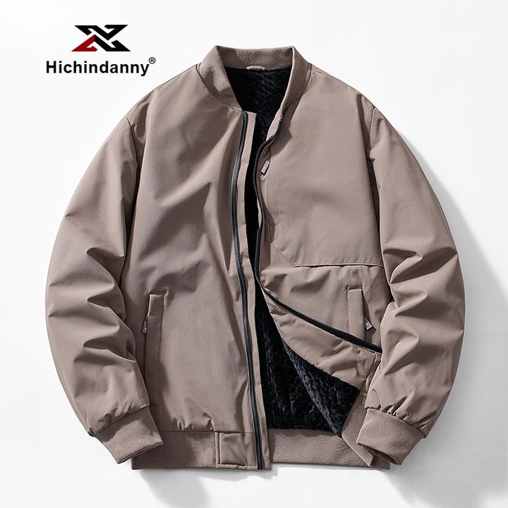 HICHIN棒球领运动夹克男士秋冬新款防风加绒休闲圆领茄克宽松外套