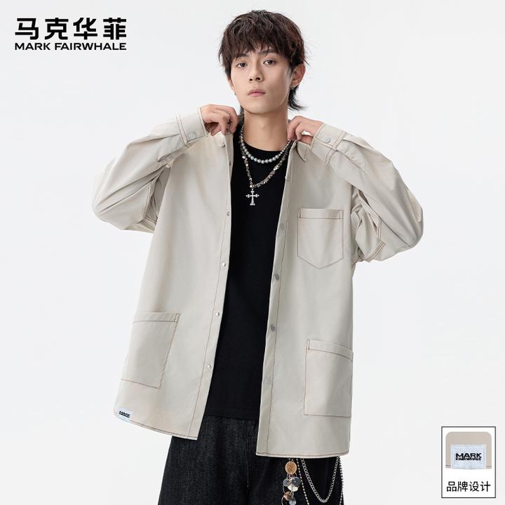 马克华菲美式工装长袖衬衫男士2025秋季新款潮牌宽松百搭休闲上衣