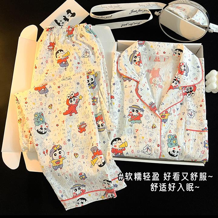 儿童睡衣女春秋长袖卡通小新中大童女童睡衣宝宝云朵棉家居服套装