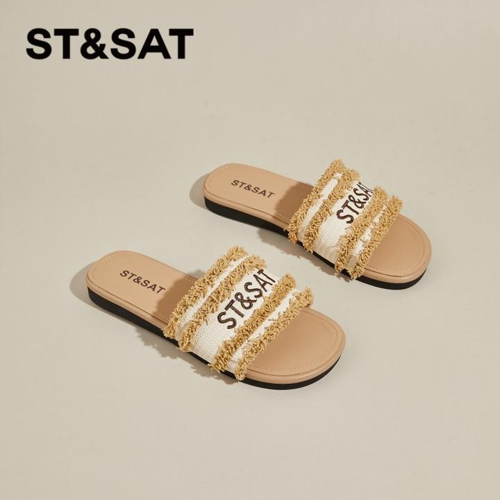 星期六法式复古凉拖鞋女2025新款夏季外穿沙滩鞋露趾小香风一字拖