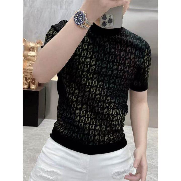 稻草人男t恤短袖ins休闲体恤衫潮流百搭冰丝舒适圆领夏季上衣t