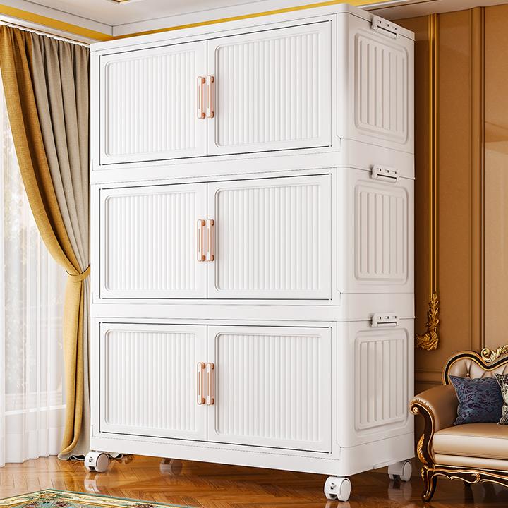 可折叠双开门储物柜免安装多层宿舍多功能衣柜卧室家用简易收纳柜