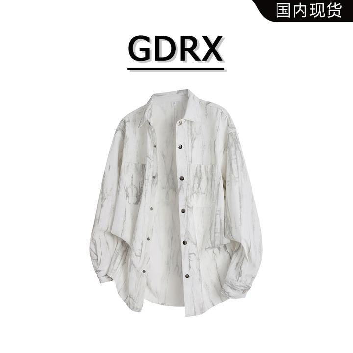 GDRX日系简约扎染男士长袖衬衫2025秋季学院风休闲宽松上衣外套