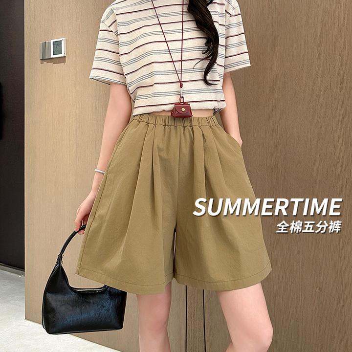纯棉五分裤女2025夏季薄款高腰宽松显瘦小个子阔腿短裤休闲裤女款