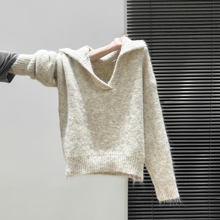 韩系慵懒V领套头针织毛衣女秋冬季加厚2026新款宽松保暖上衣