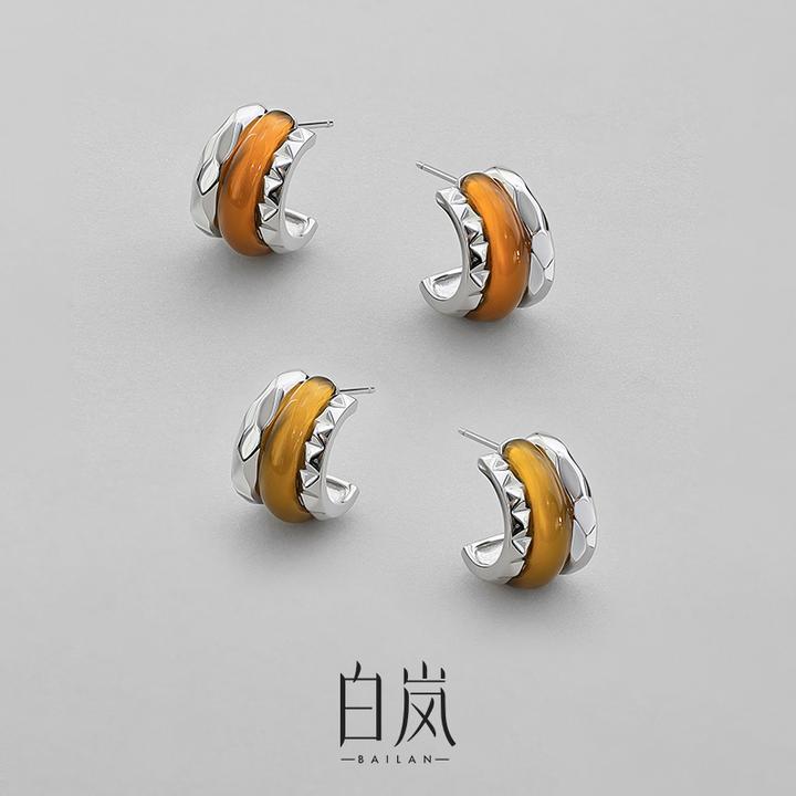白岚落霞耳钉925银玛瑙新款轻奢耳环耳饰女ED4352