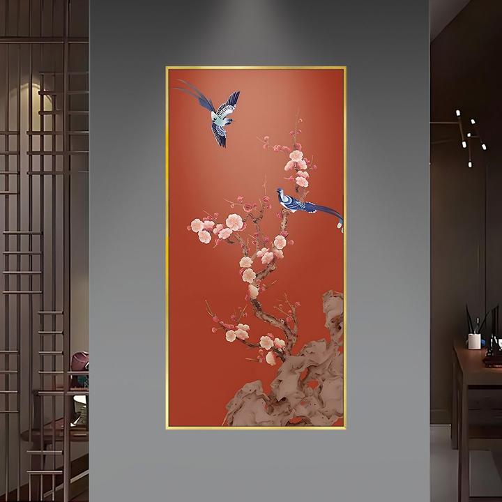 网红家居风花鸟新中式玄关装饰画走廊过道入户门正对墙壁画c048