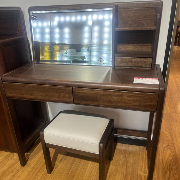 南美黑胡桃实木梳妆台卯榫意式新中式书桌单人款简约风椅子轻奢