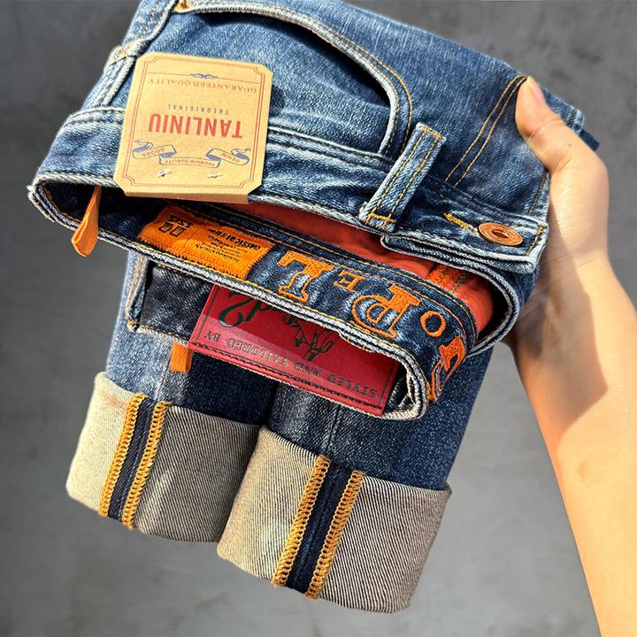 高端水洗牛仔裤男款2025秋季新款潮流刺绣欧版小直筒休闲男裤837