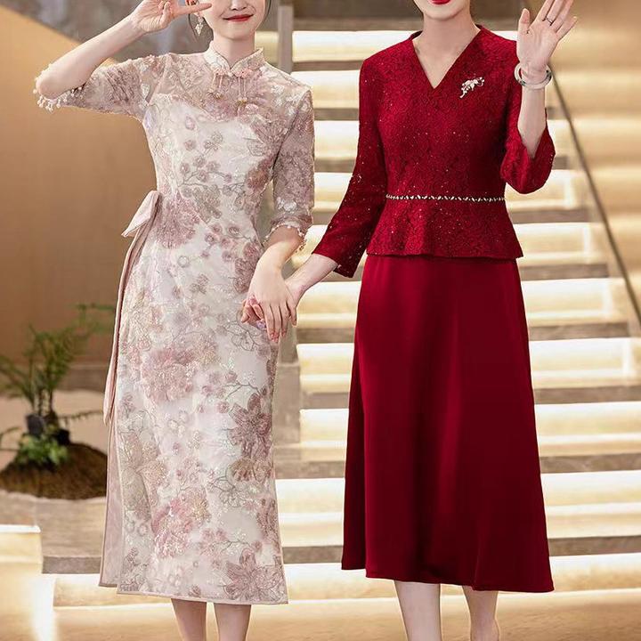 喜婆婆婚宴装新中式连衣裙2025秋季新款结婚礼服妈妈喜服中年气质
