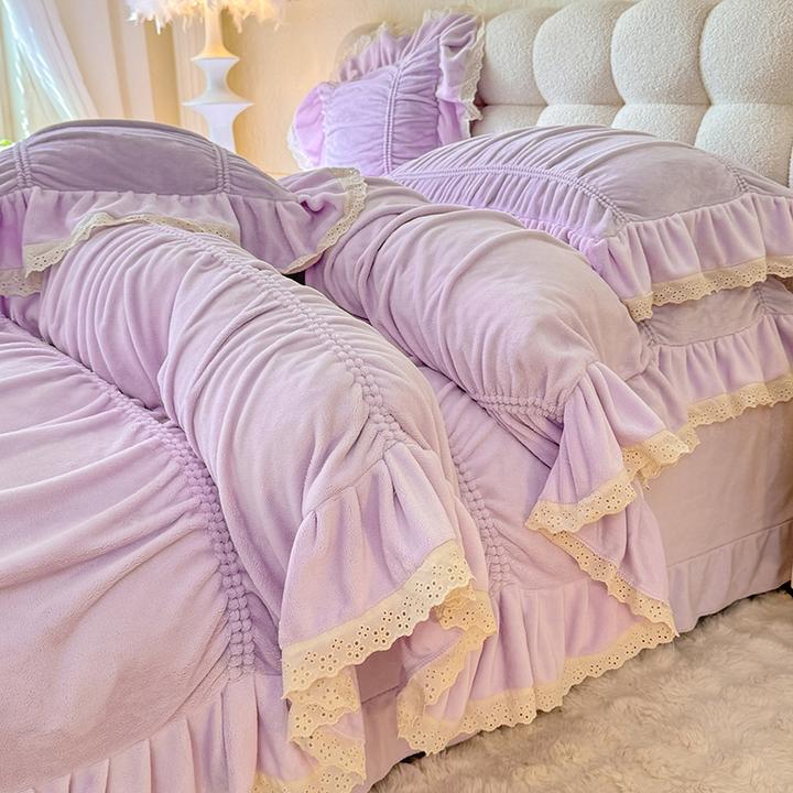 法式少女公主冬季牛奶绒四件套加厚保暖珊瑚绒床单被套双面绒床品