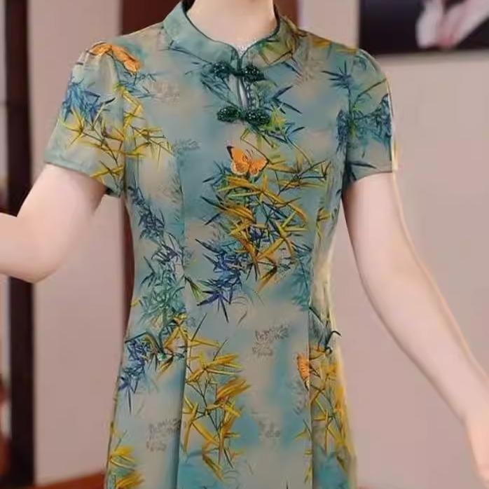 高档芙蓉丝面料礼服裙2025夏季新款时尚洋气新中式国风改良旗袍裙