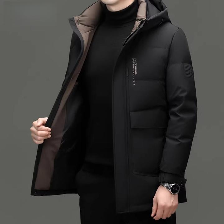 羽绒服男冬季厚款休闲中长款外套可水洗新款中长款商务羽绒服男装