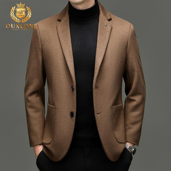 OUXLDNE 高端羊毛呢休闲西服男秋冬季新款修身商务毛呢单西装外套
