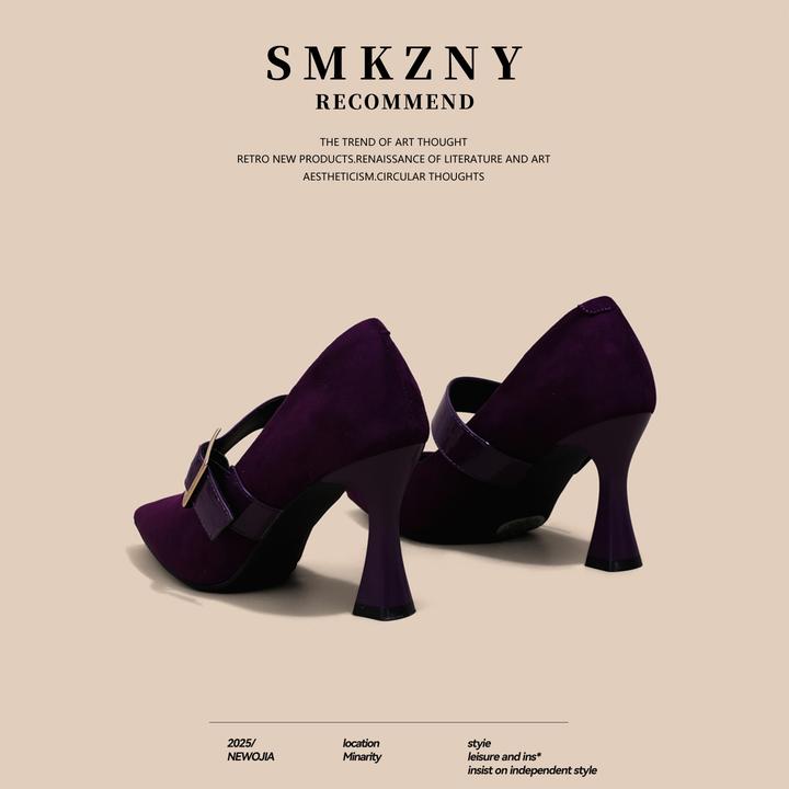 紫色高跟鞋女细跟2025新款秋季鞋子百搭时尚尖头气浅口玛丽珍单鞋