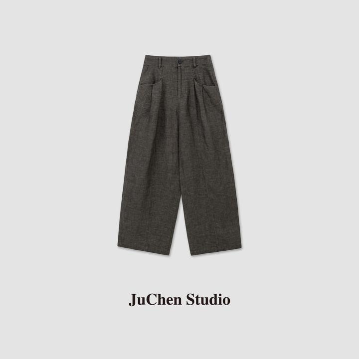“木质调”侘寂风高阶天然酵洗亚麻宽松调性亚麻阔腿裤SS023687