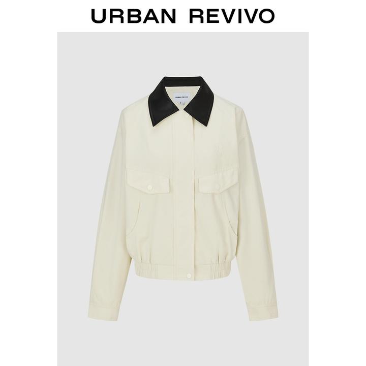 UR2025秋季新款女装复古学院风刺绣拼接翻领外套UYY150062