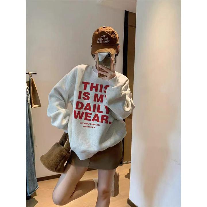 YWBY潮牌女装秋冬新款卫衣百搭宽松加绒休闲慵懒风字母印花上衣