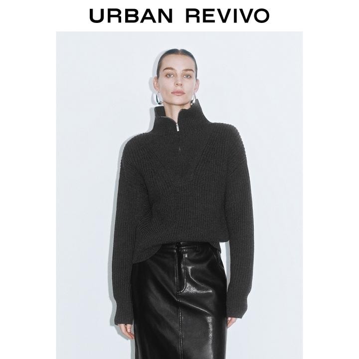 UR2025冬季新款女装简约休闲格雷系半拉链针织衫UWG950182+