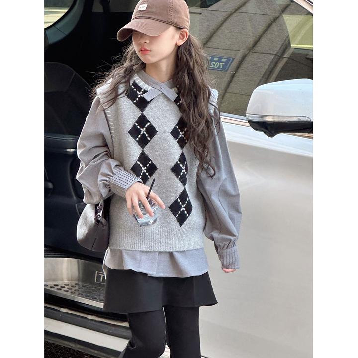 K29818孙小美学院风女童秋冬毛衣马甲2025新款春秋儿童上衣针织衫