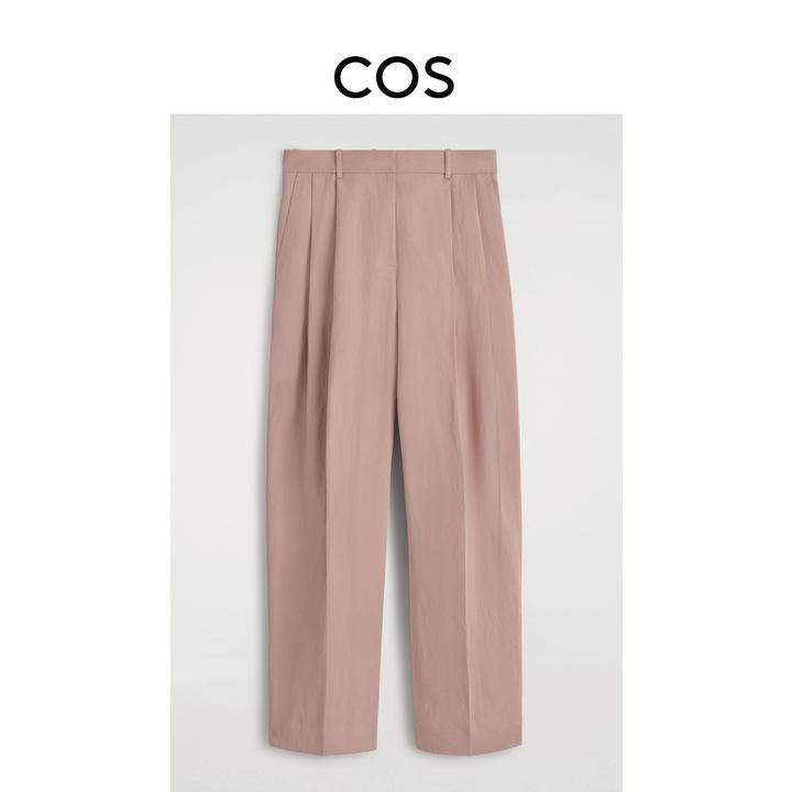 COS女装 休闲版型褶裥阔腿裤粉色2025秋季新品1292450002