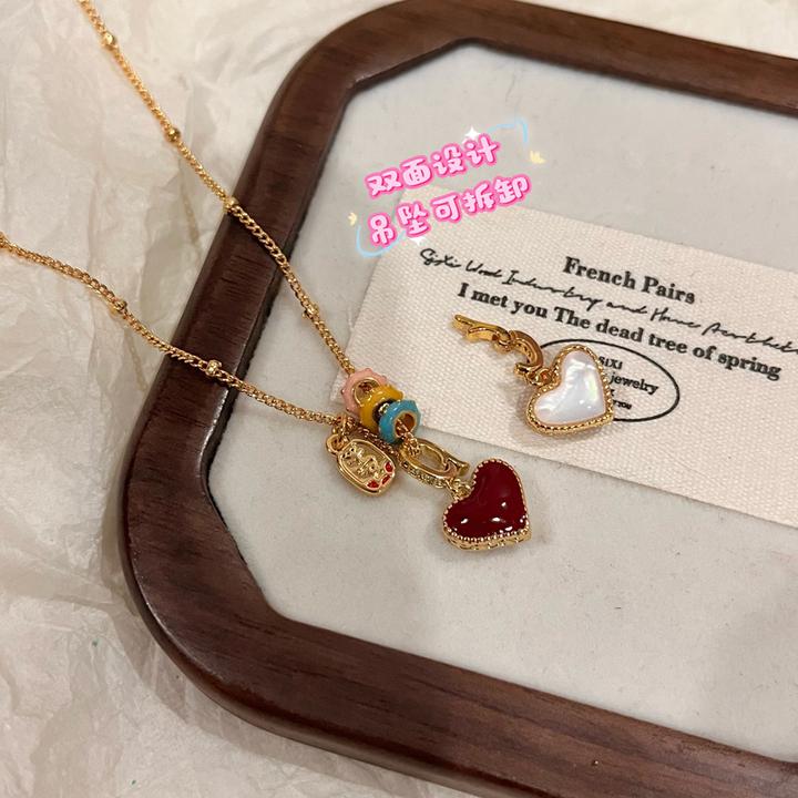 铜项链 精致双面爱心锁骨链女轻奢高级感毛衣链时尚百搭配饰7263