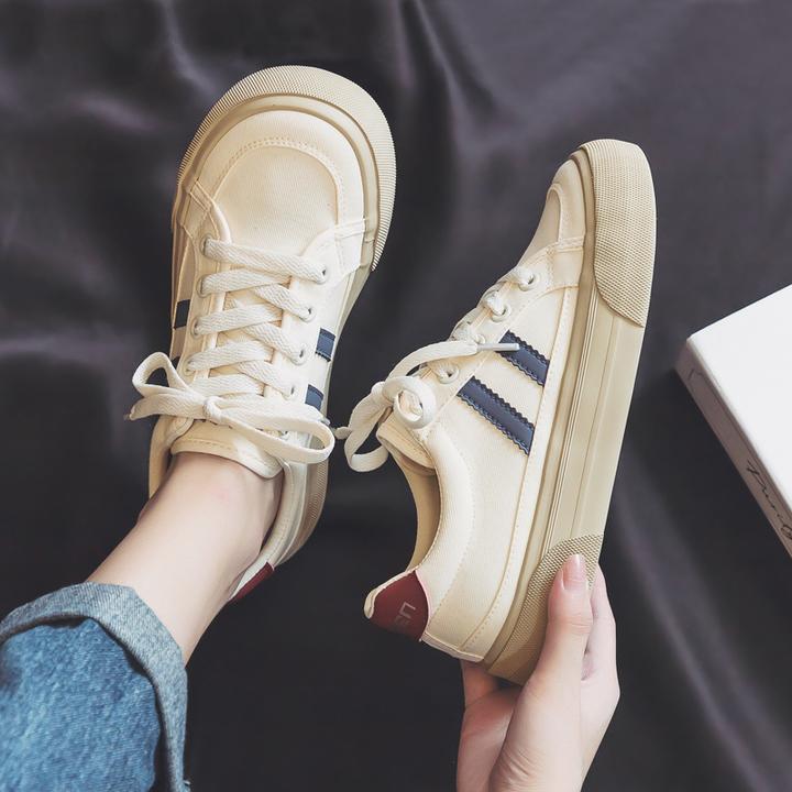 人本帆布鞋女秋季新款休闲百搭运动女鞋学生平底ins韩版低帮板鞋