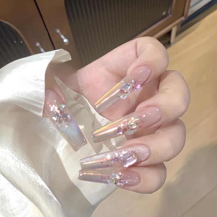 【玄女之光】纯欲超长款美甲带钻超显白纯手工可拆卸穿戴甲光疗甲