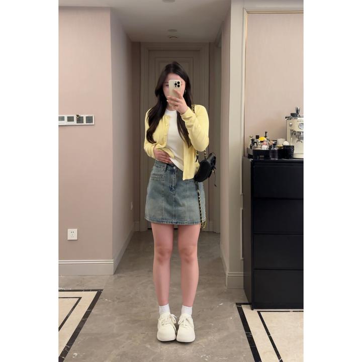 一口苏达定制遮胯裙 慵懒风韩系ins小众休闲显瘦牛仔短裙A字裙裙