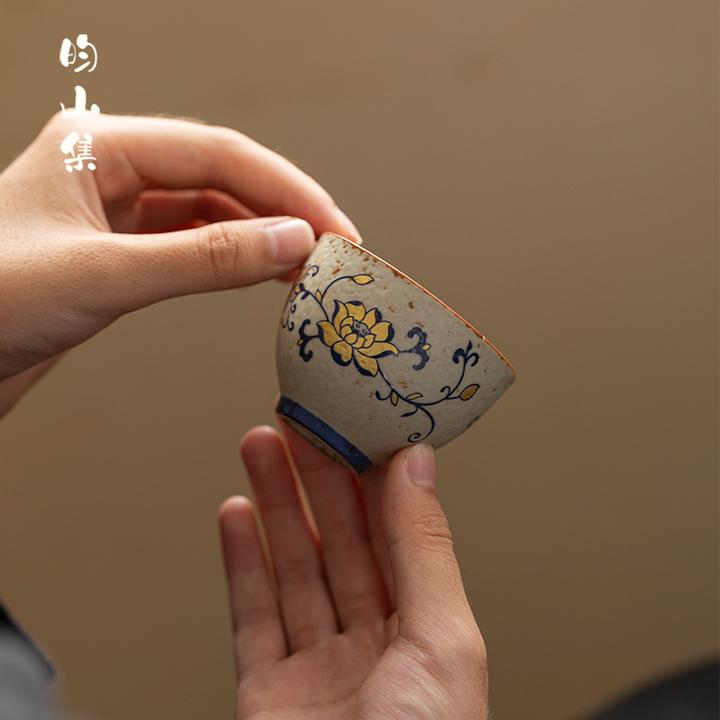 青花火石红缠枝莲茶杯主人杯女士单杯精致陶瓷茶具中式复古品茗杯