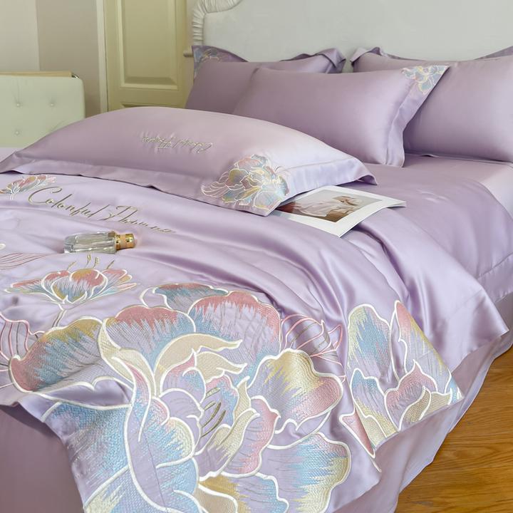 新款高档冰丝双人被子轻奢高级空调被床上四件套夏天床单夏凉被