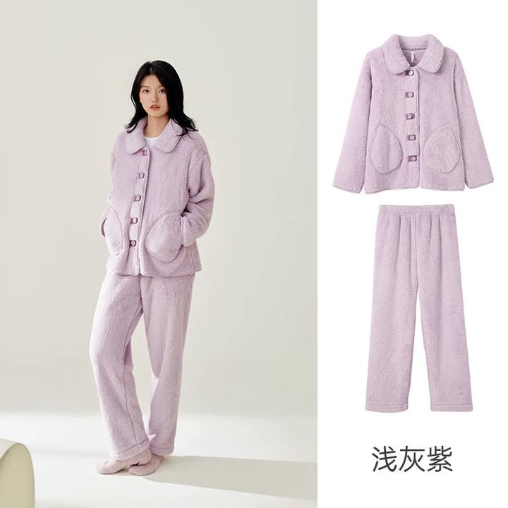 【口袋款】秋冬男女同款长袖加绒加厚家居服套装睡DD