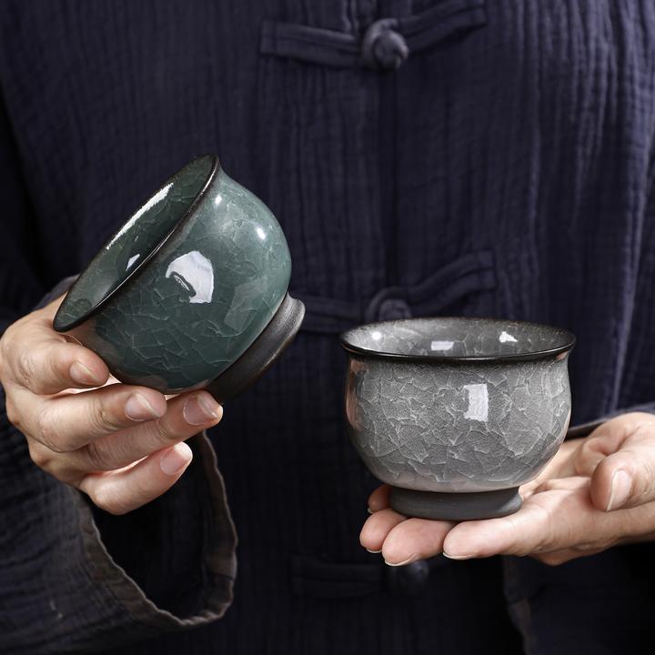 黑冰高端茶杯冰花冰裂高档主人开片裂纹功夫陶瓷茶具专用品茗茶盏