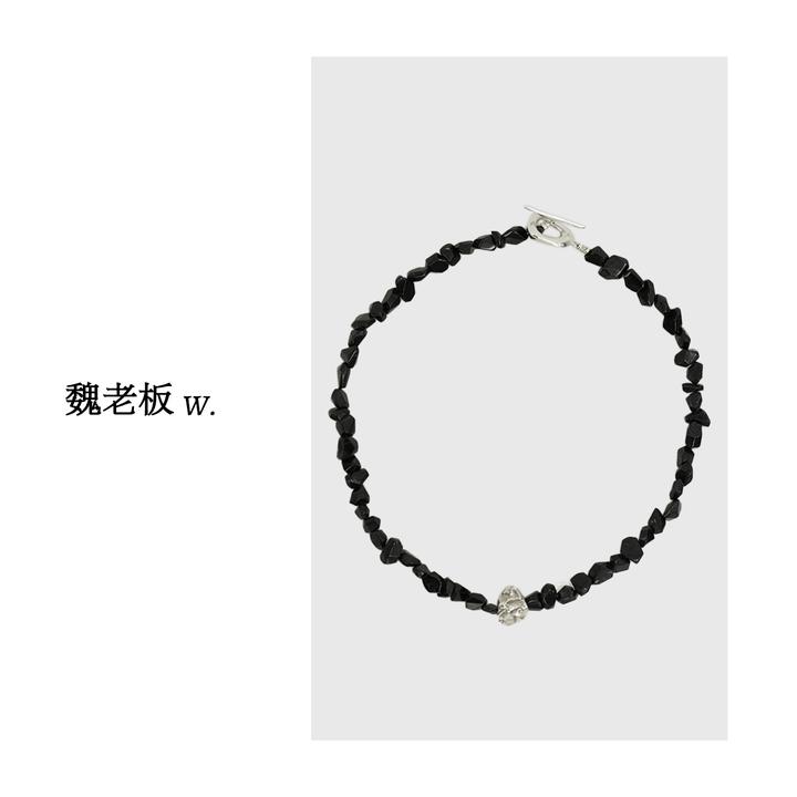链子925银玻璃 W.Diva【异形】不规则黑色串珠S925银链0J24XL074