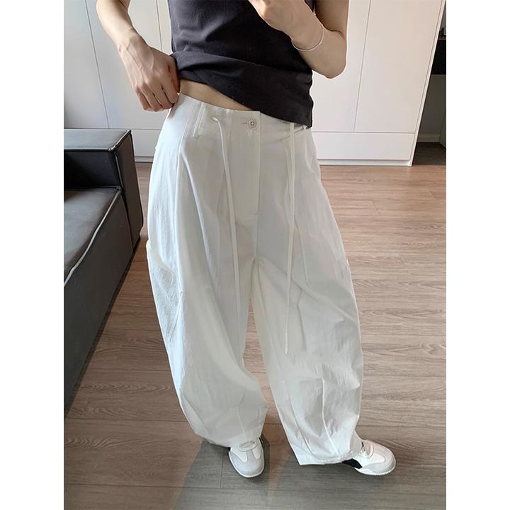 Miss sumeyY3871自制轻薄棉锦混纺宽松大口袋可调节抽绳气球裤子