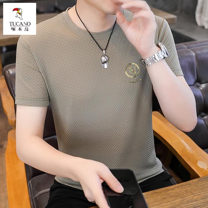 啄木鸟T恤上衣男士男装夏季半袖圆领时尚百搭透气薄款宽松修身韩