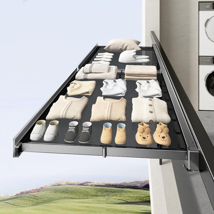 太空铝隐形折叠晾衣架阳台晒鞋架晾衣杆伸缩免打孔晾衣神器晒袜子