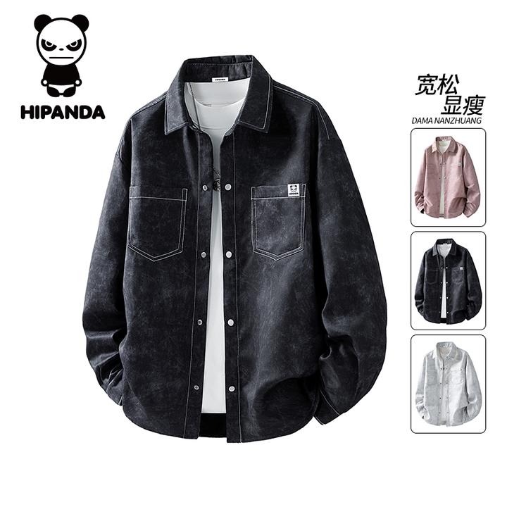 Hi Panda你好熊猫秋季新款美式扎染长袖衬衫男士宽松显瘦休闲外套