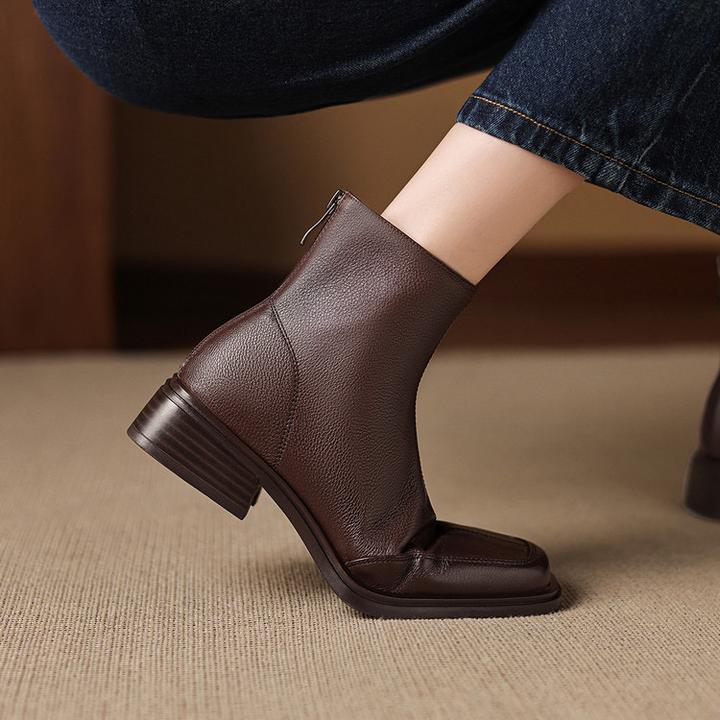 里外真皮～羊皮3.5cm复古低跟短靴显瘦气质马丁靴时装靴粗跟女短筒