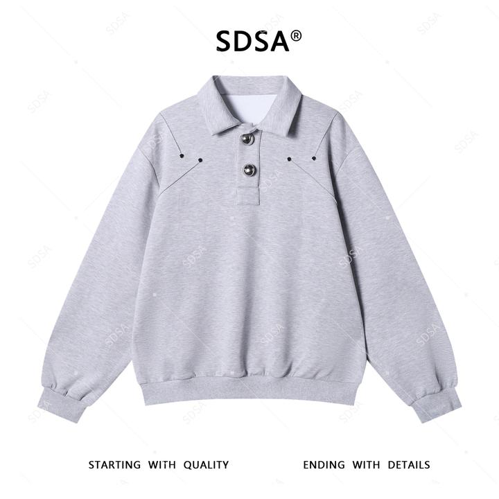 SDSA秋季新款男士痞帅韩系简约纯色铆钉半纽扣翻领卫衣百搭时尚