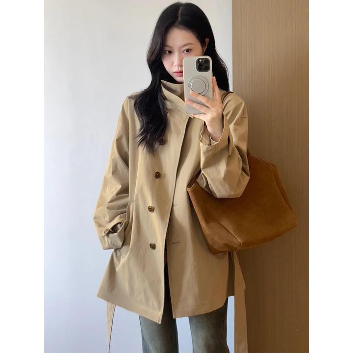 DUCURNO高级感卡其色风衣女秋季2025新款小个子韩版宽松显瘦外套