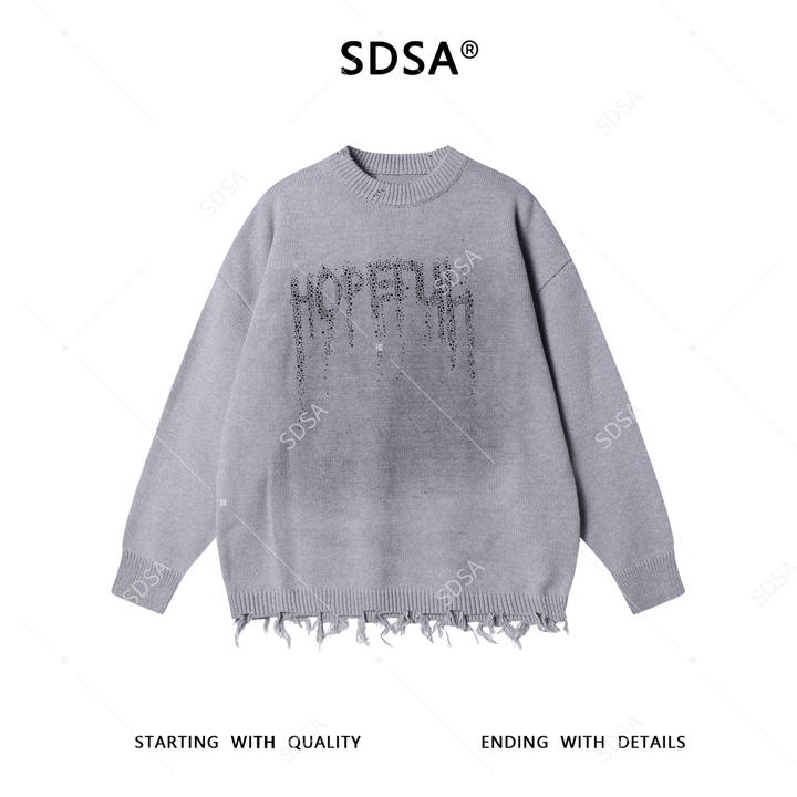 SDSA男士秋冬新款痞帅男装美式高街简约烫钻字母圆领毛衣百搭时尚