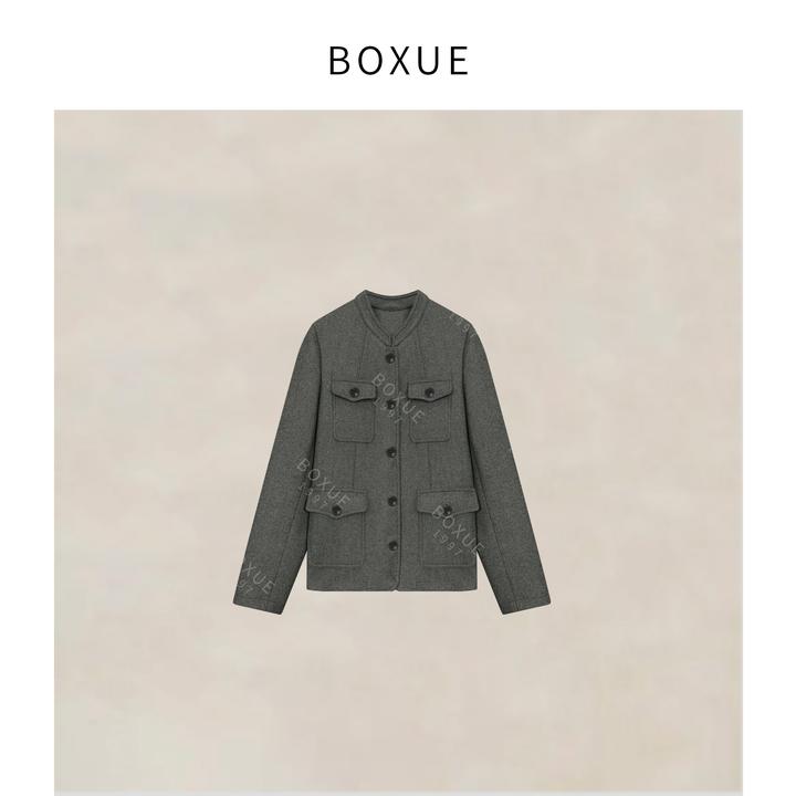 BOXUE“天梦”2025秋冬高级感羊.毛口袋设计轻奢 外套#250905W4543