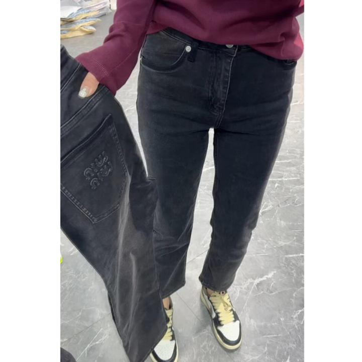 梨型身材穿搭高腰直筒九分牛仔裤女2025年春季新款大码弹力烟管裤